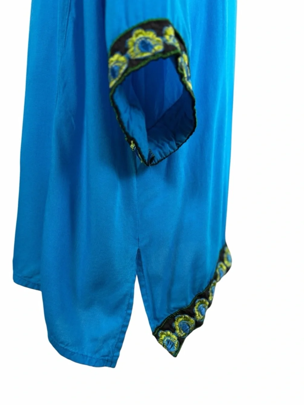 Anji Blue Embroidered Boho Top | Lightweight Flowy Tunic Chic Statement Blouse S